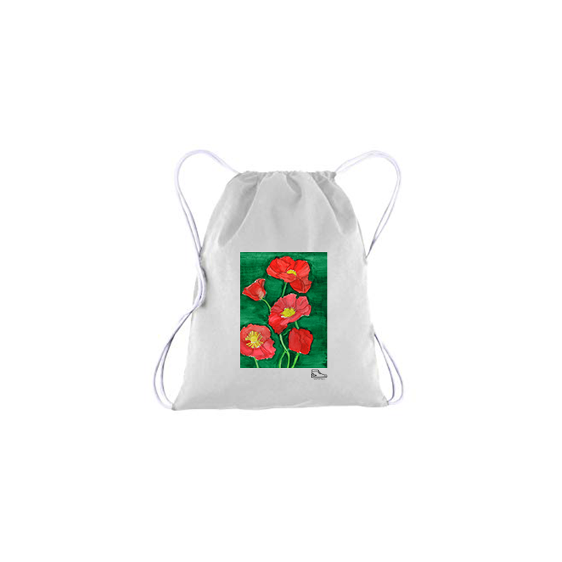 Estella Levin Red Flower Drawstring Bag