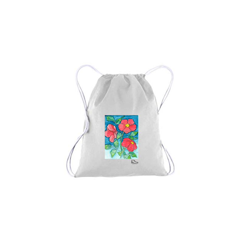 Sam Potashnick Red Flowers Drawstring Bag